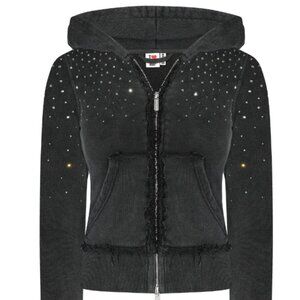 Hidden Cult Rhinestone Black Wash Fitted Zip Hoodie